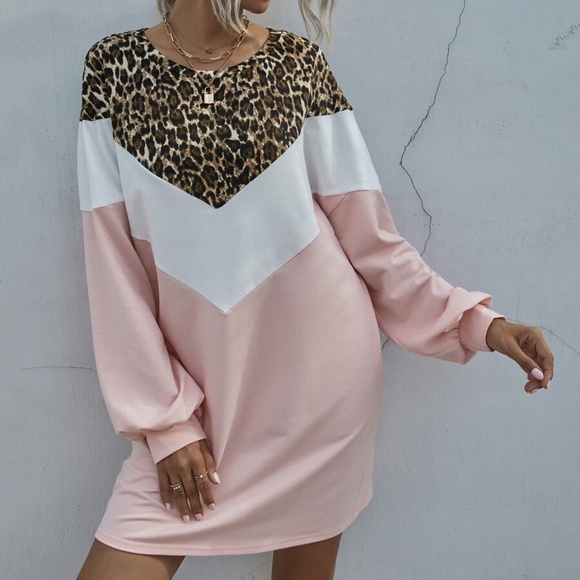 Chevron leopard print black tan sweater dress fall - Picture 3 of 7